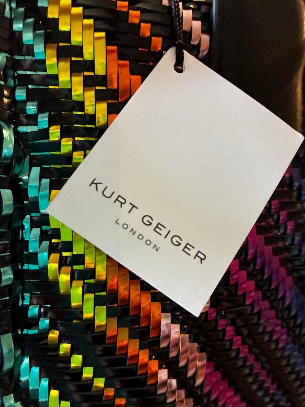 Kurt Geiger KENSINGTON SQUARE TOTE black/multi-metallic woven purse $265 NEW tag - Picture 6 of 16